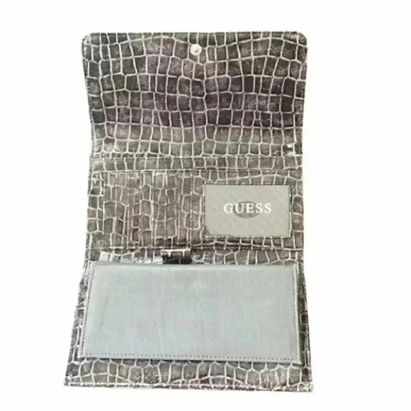 Guess Wallet & Cheque Book Holder Grey Faux Leather Vegan Croc Embossed - Picture 3 of 16